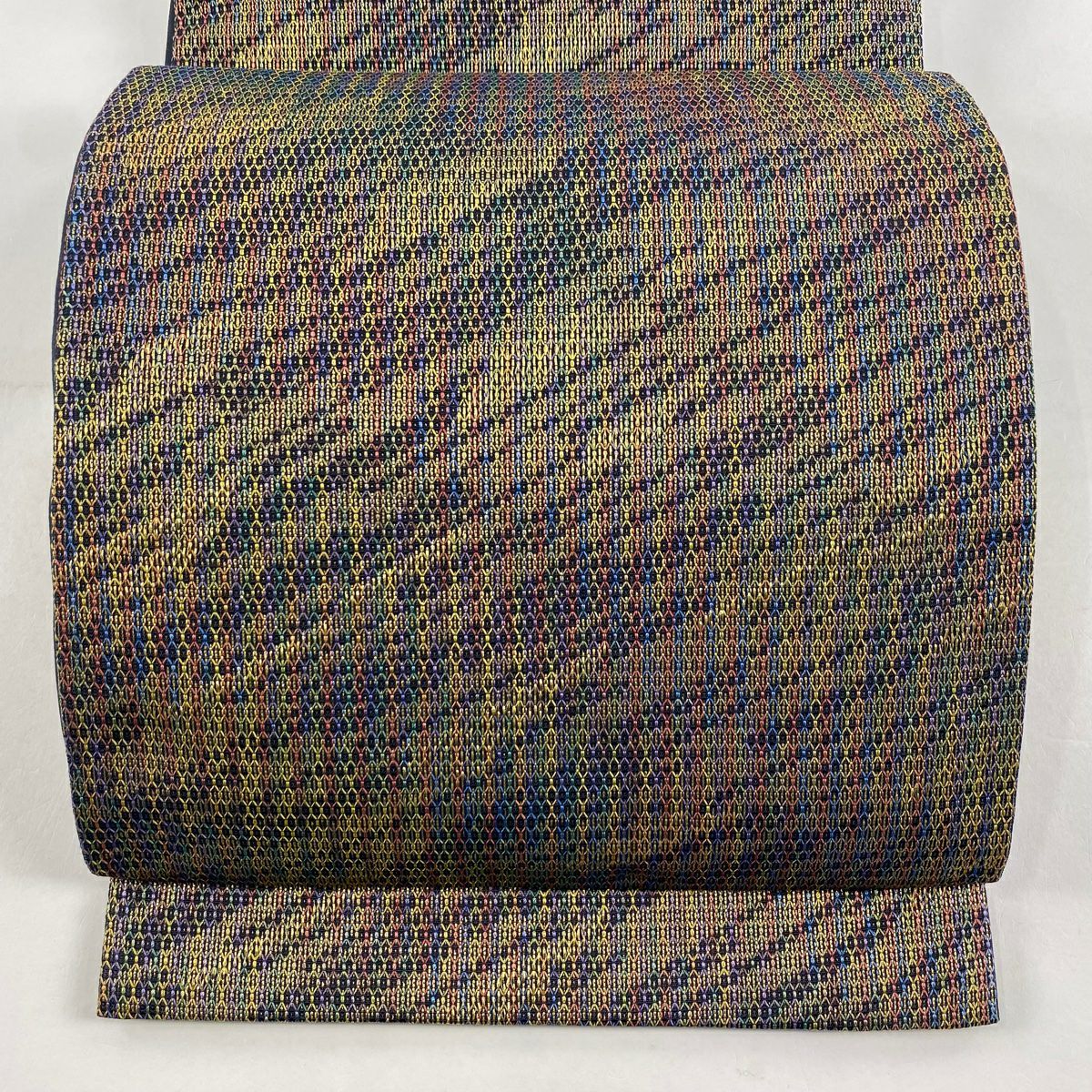 【美品】 袋帶 秀品級 幾何學 金絲 青紫 全通 純蠶絲