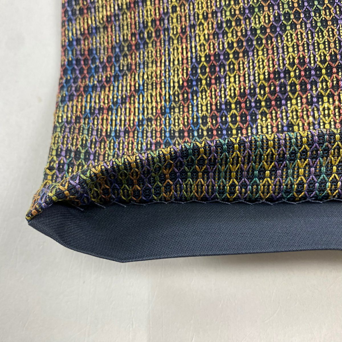 【美品】 袋帶 秀品級 幾何學 金絲 青紫 全通 純蠶絲