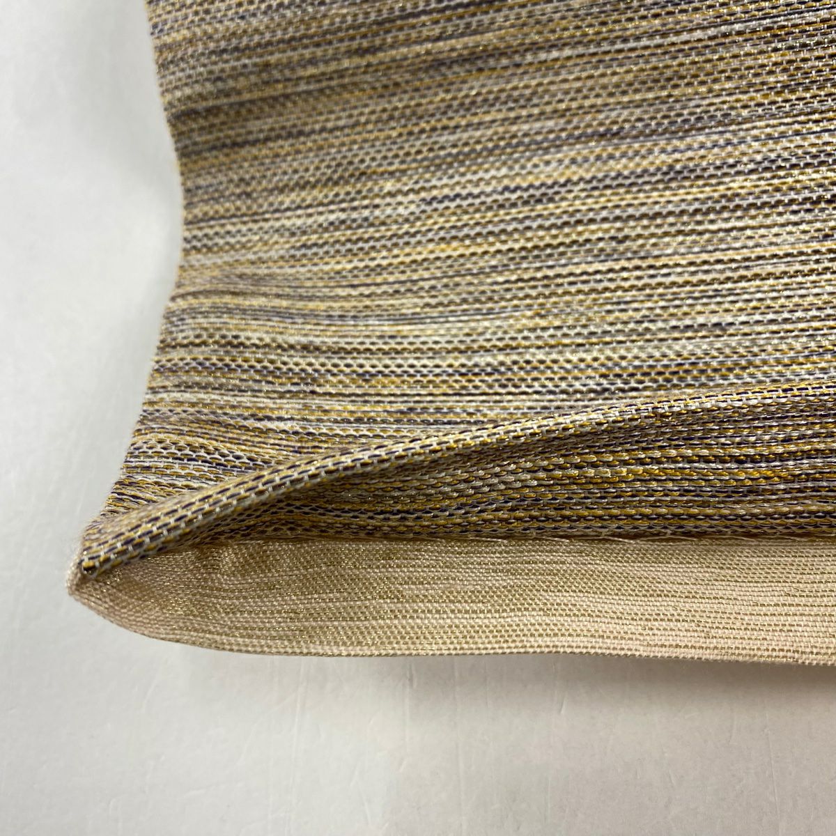 【美品】 袋帶 秀品級 段紋 幾何學 金絲 淺茶 お太鼓圖案 純蠶絲
