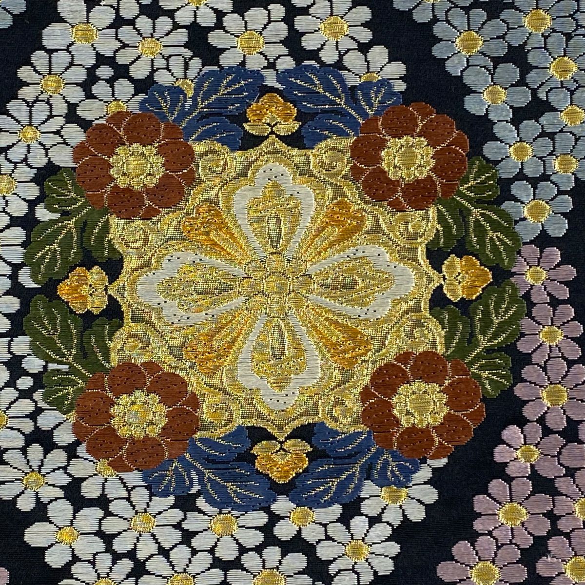 【美品】 袋帶 名品級 立涌 華紋 金絲 刺繡 黑 六通 純蠶絲