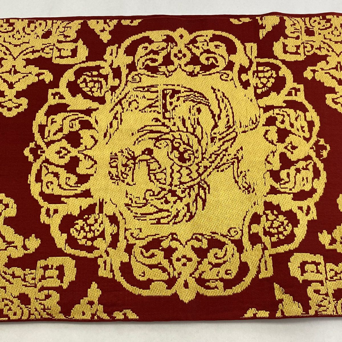 袋帶 逸品級 龍村平蔵 落款 鳳凰 草花紋 紅 お太鼓柄 純蠶絲