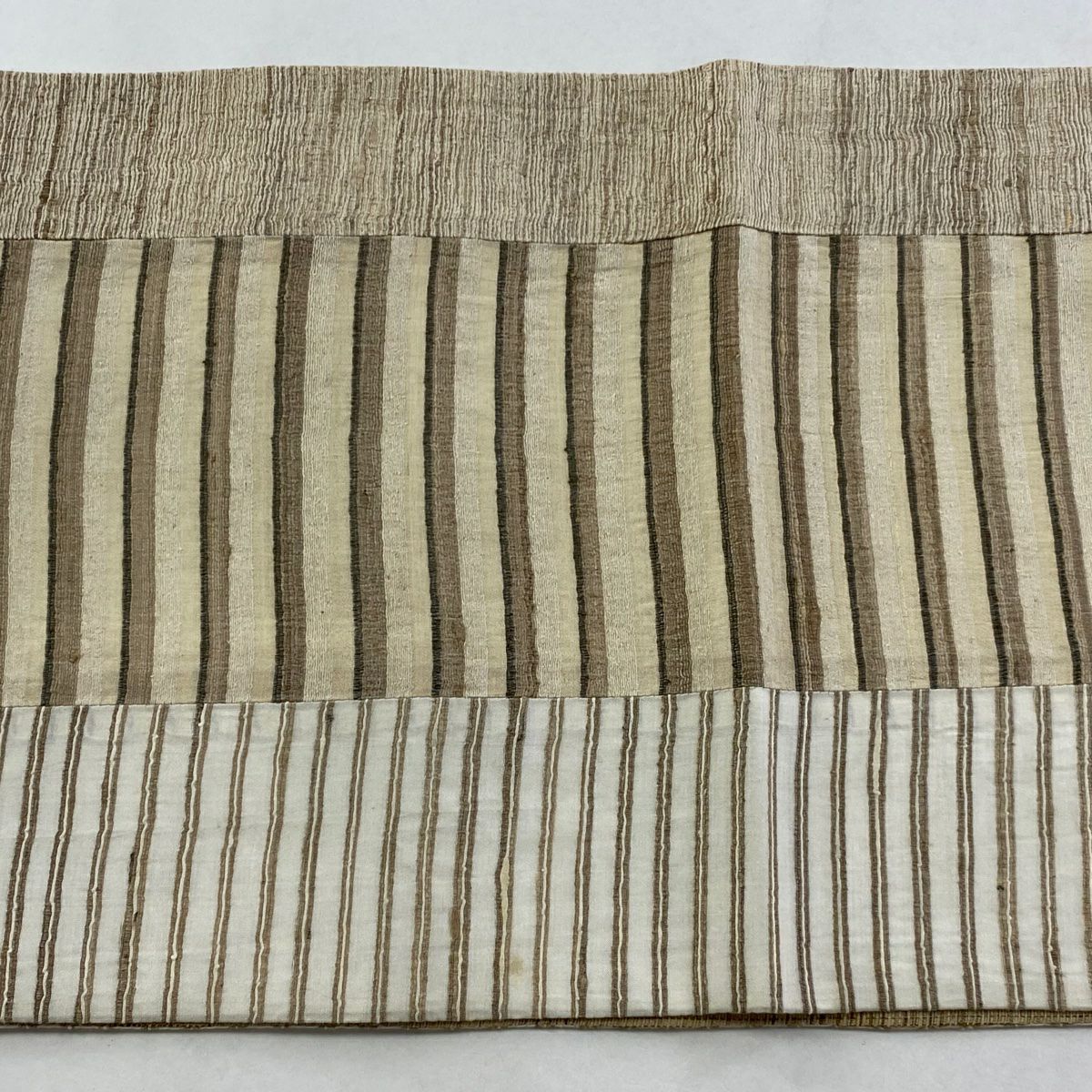 【美品】 袋帶 逸品級 條紋 米色 全通 純蠶絲