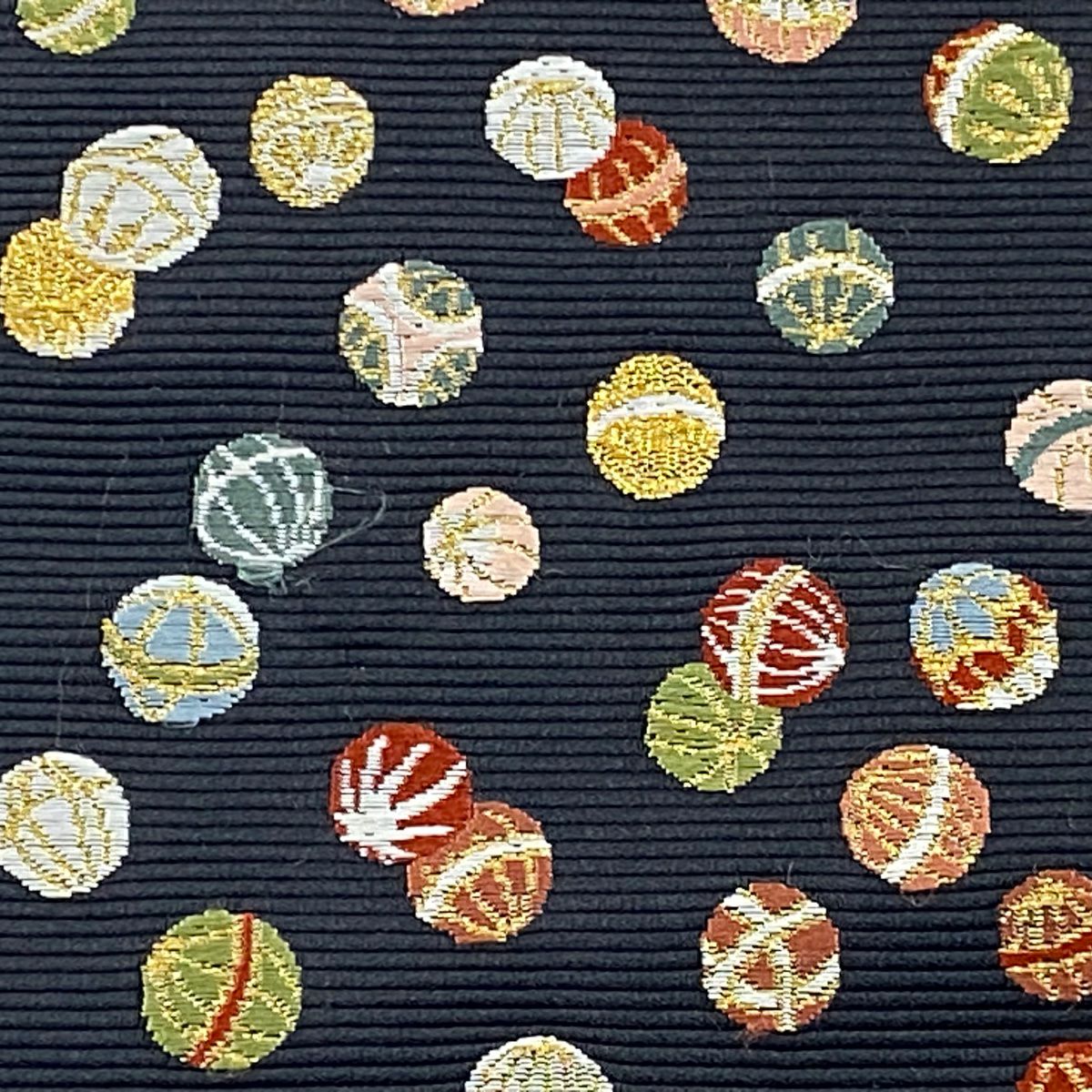 袋帶 逸品級 てんてんてまり 手鞠盡くし 金絲 唐織 黑 六通 純蠶絲