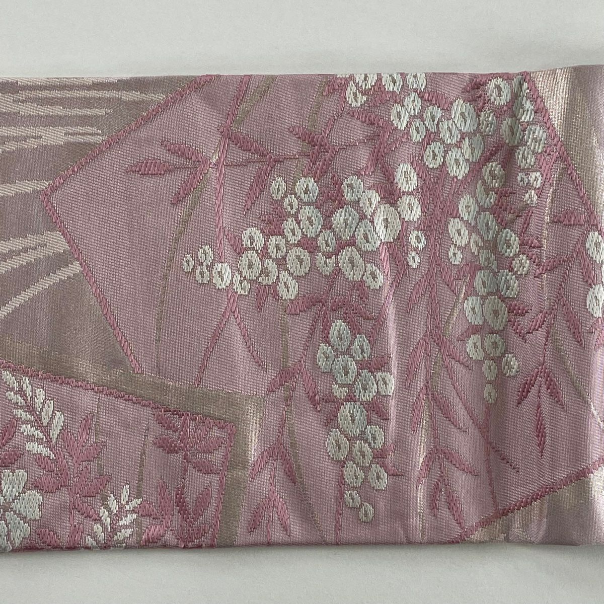 【美品】 名古屋帶 優品級 關西仕立 單層 色紙 草花紋紋 金金箔 淺紫 純蠶絲