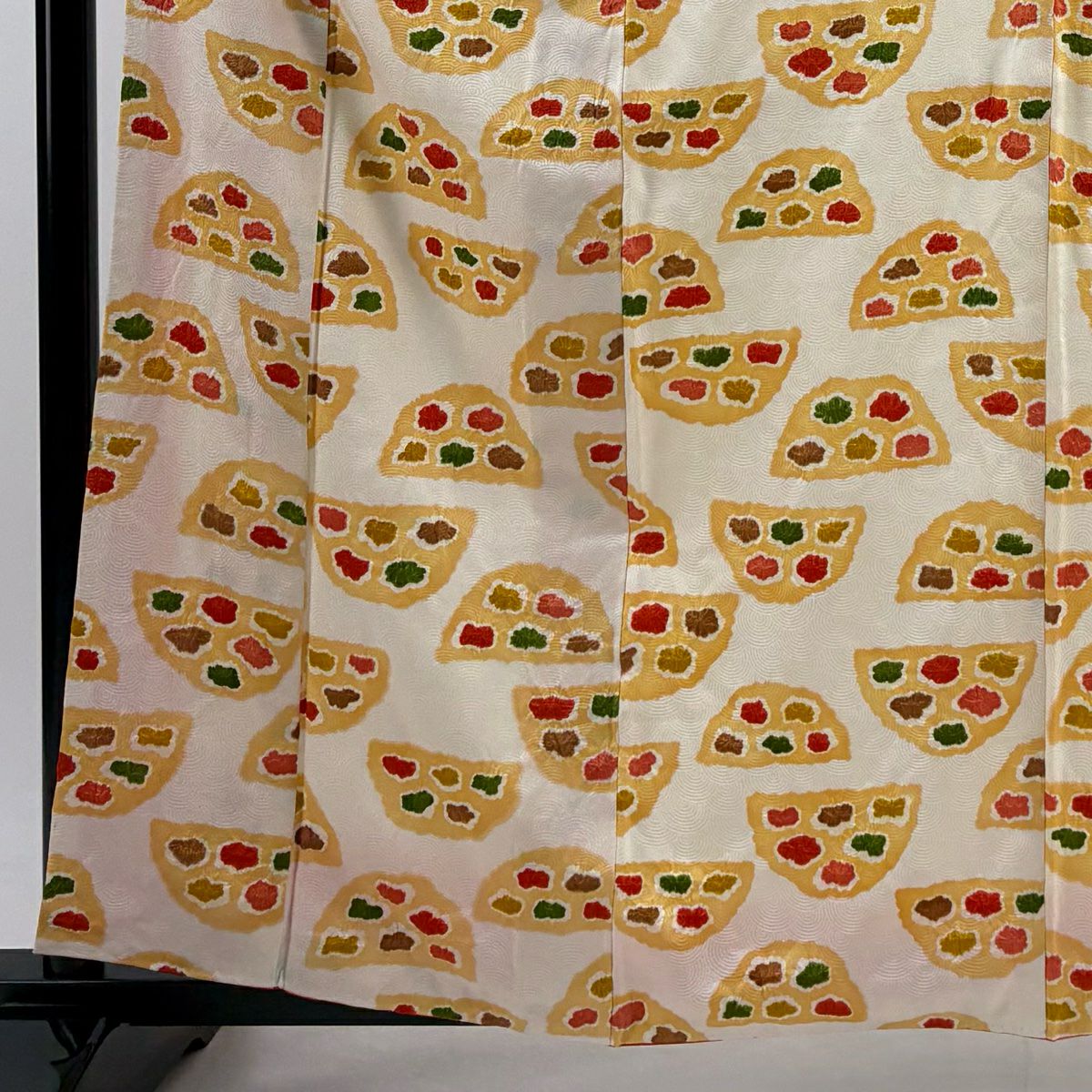 小紋 身長159.5cm 袖長62.5cm S 雙層 幾何學圖案 地紋 奶油色 純蠶絲 優品級