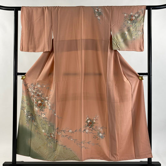 訪問服 身長153cm 袖長62cm S 雙層 花筏 波頭 金銀彩 染分 粉紅 純蠶絲 優品級