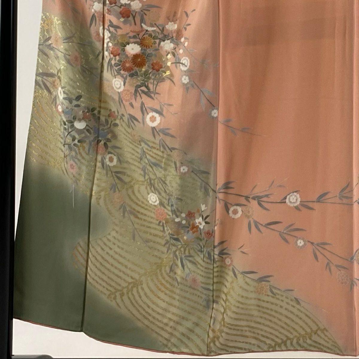 訪問服 身長153cm 袖長62cm S 雙層 花筏 波頭 金銀彩 染分 粉紅 純蠶絲 優品級