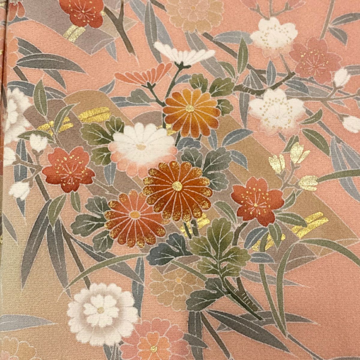 訪問服 身長153cm 袖長62cm S 雙層 花筏 波頭 金銀彩 染分 粉紅 純蠶絲 優品級