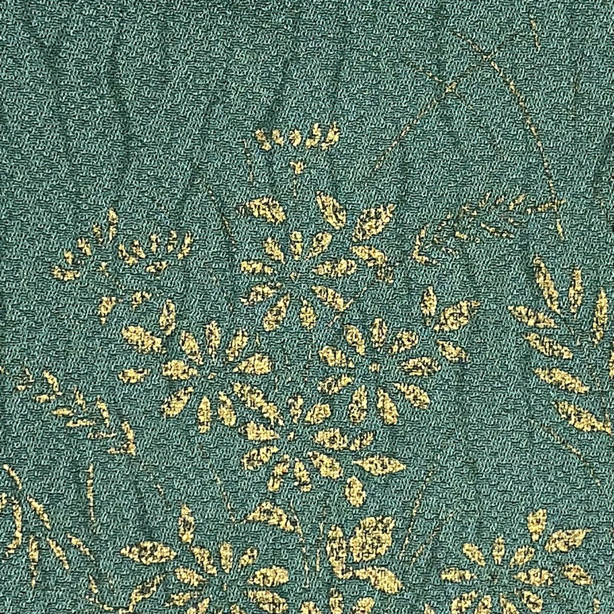 付下 身長158cm 袖長63cm S 雙層 松樹川菱 菊花 花刺繡 金彩裝飾 灰綠 純蠶絲 秀品級