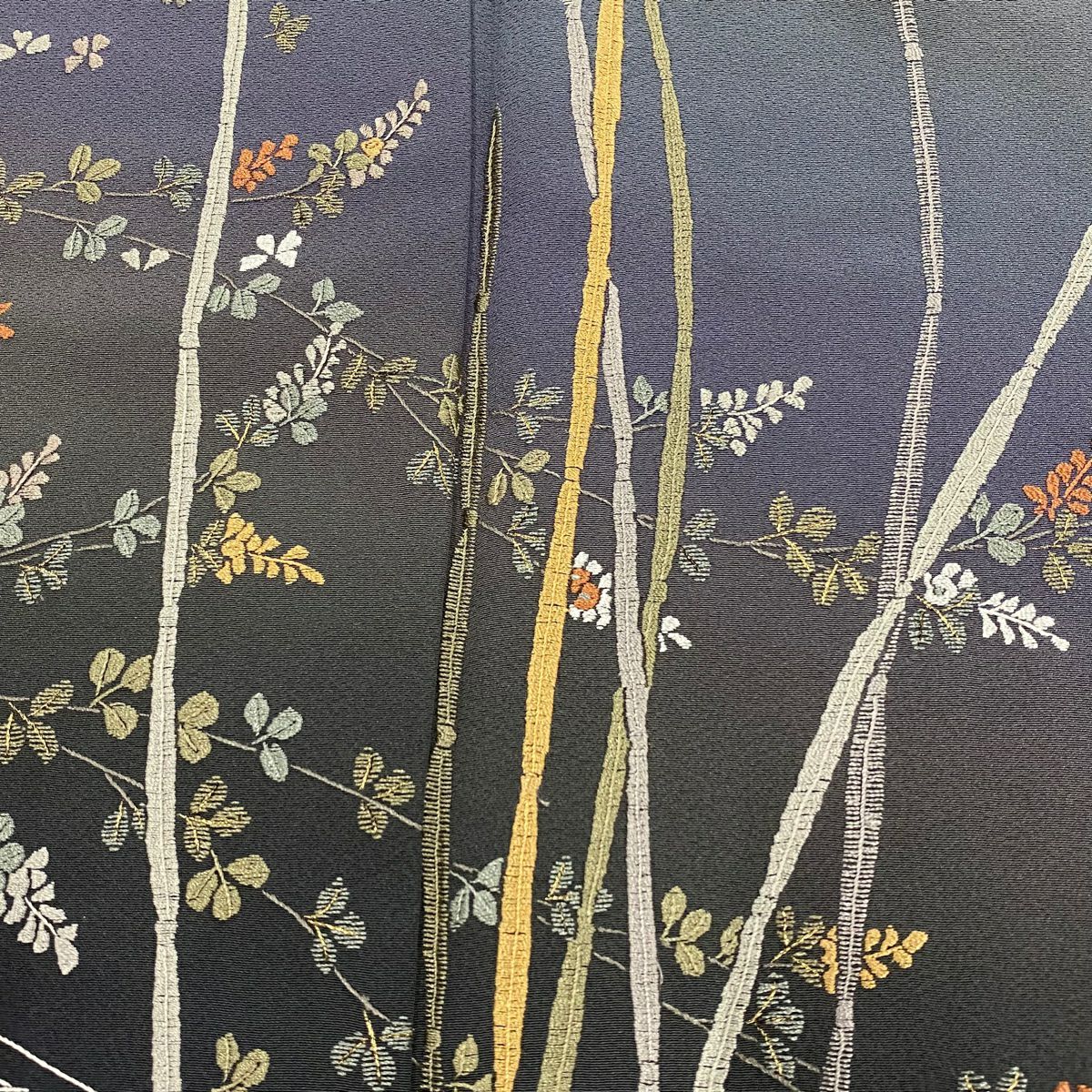 訪問服 身長154cm 袖長64cm M 雙層 草花紋紋 木賊 金糸刺繡 青灰 純蠶絲 秀品級