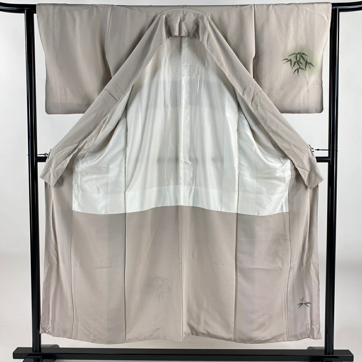 付下 身長152cm 袖長63cm S 雙層 柿本市郎 落款あり 竹子 笹 薄小豆 純蠶絲 秀品級 一つ紋