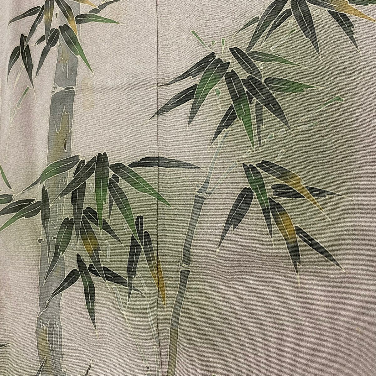 付下 身長152cm 袖長63cm S 雙層 柿本市郎 落款あり 竹子 笹 薄小豆 純蠶絲 秀品級 一つ紋
