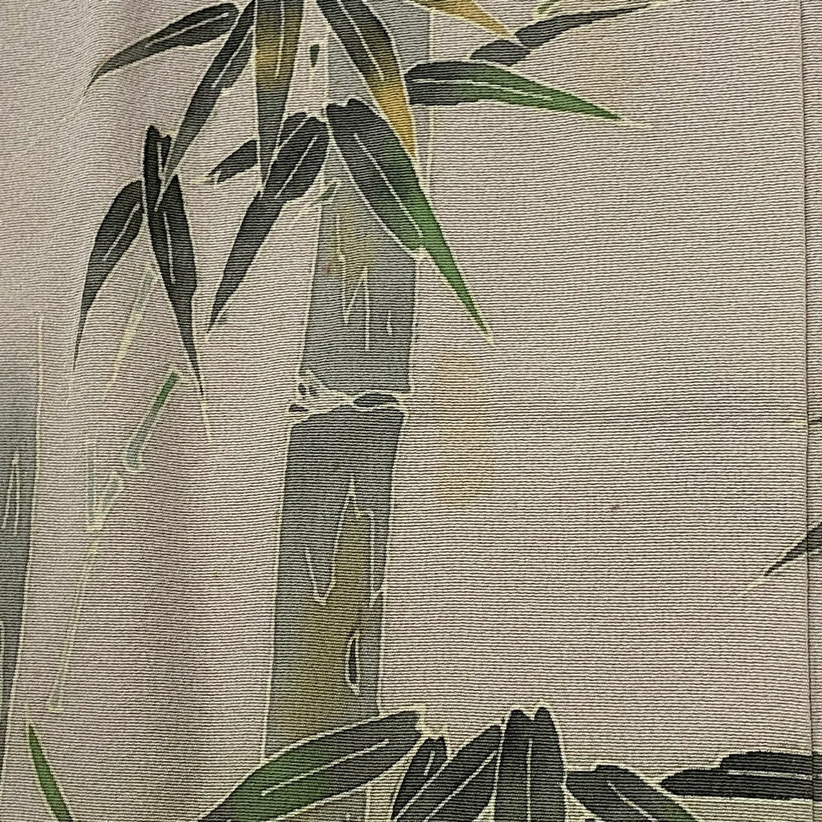 付下 身長152cm 袖長63cm S 雙層 柿本市郎 落款あり 竹子 笹 薄小豆 純蠶絲 秀品級 一つ紋