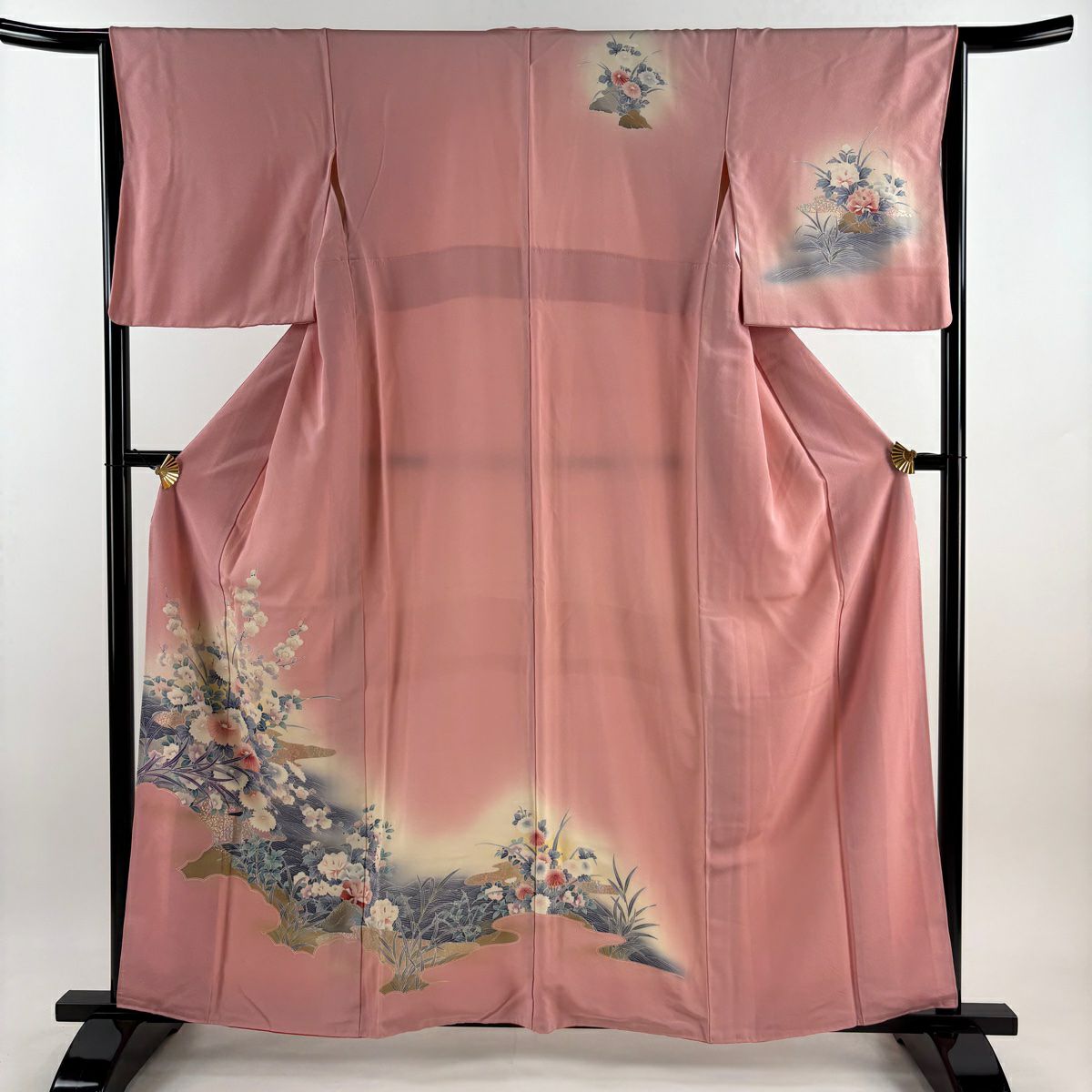 訪問服 身長160.5cm 袖長64cm M 雙層 草花紋紋 波 金銀彩 漸層 粉紅 純蠶絲 優品級