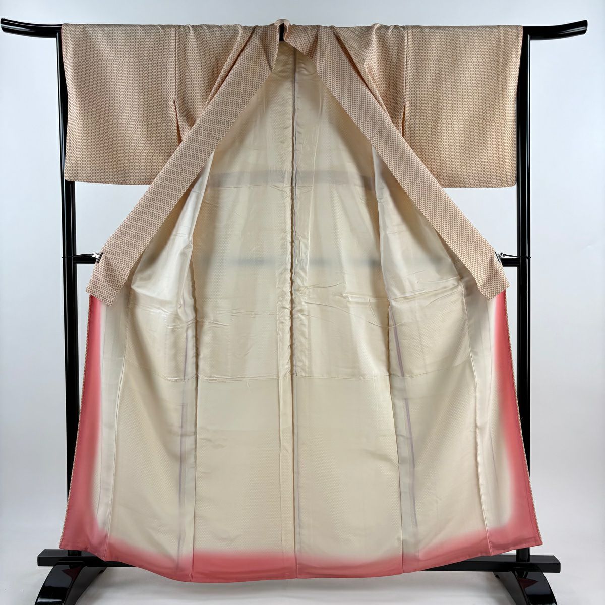 小紋 身長160.5cm 袖長64.5cm M 雙層 幾何學 米色 純蠶絲 優品級