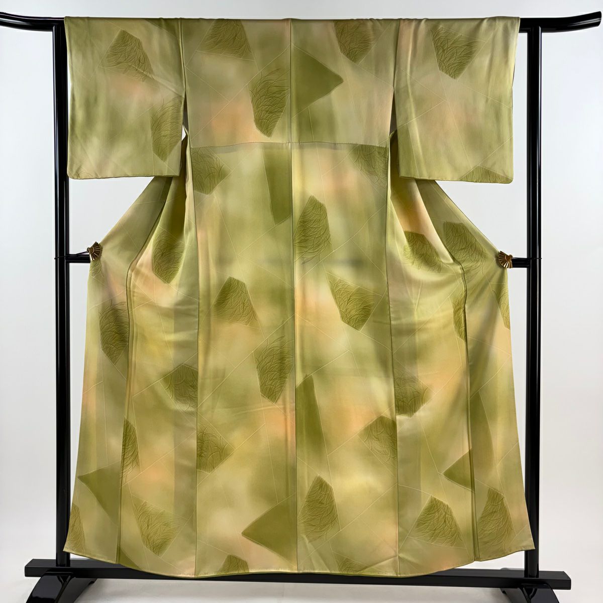 小紋 身長156.5cm 袖長62.5cm S 雙層 蘆葦 幾何圖案 漸層 鶯 綠 純蠶絲 優品級
