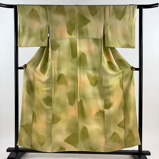 小紋 身長156.5cm 袖長62.5cm S 雙層 蘆葦 幾何圖案 漸層 鶯 綠 純蠶絲 優品級
