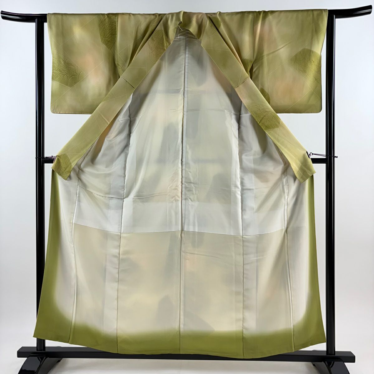 小紋 身長156.5cm 袖長62.5cm S 雙層 蘆葦 幾何圖案 漸層 鶯 綠 純蠶絲 優品級
