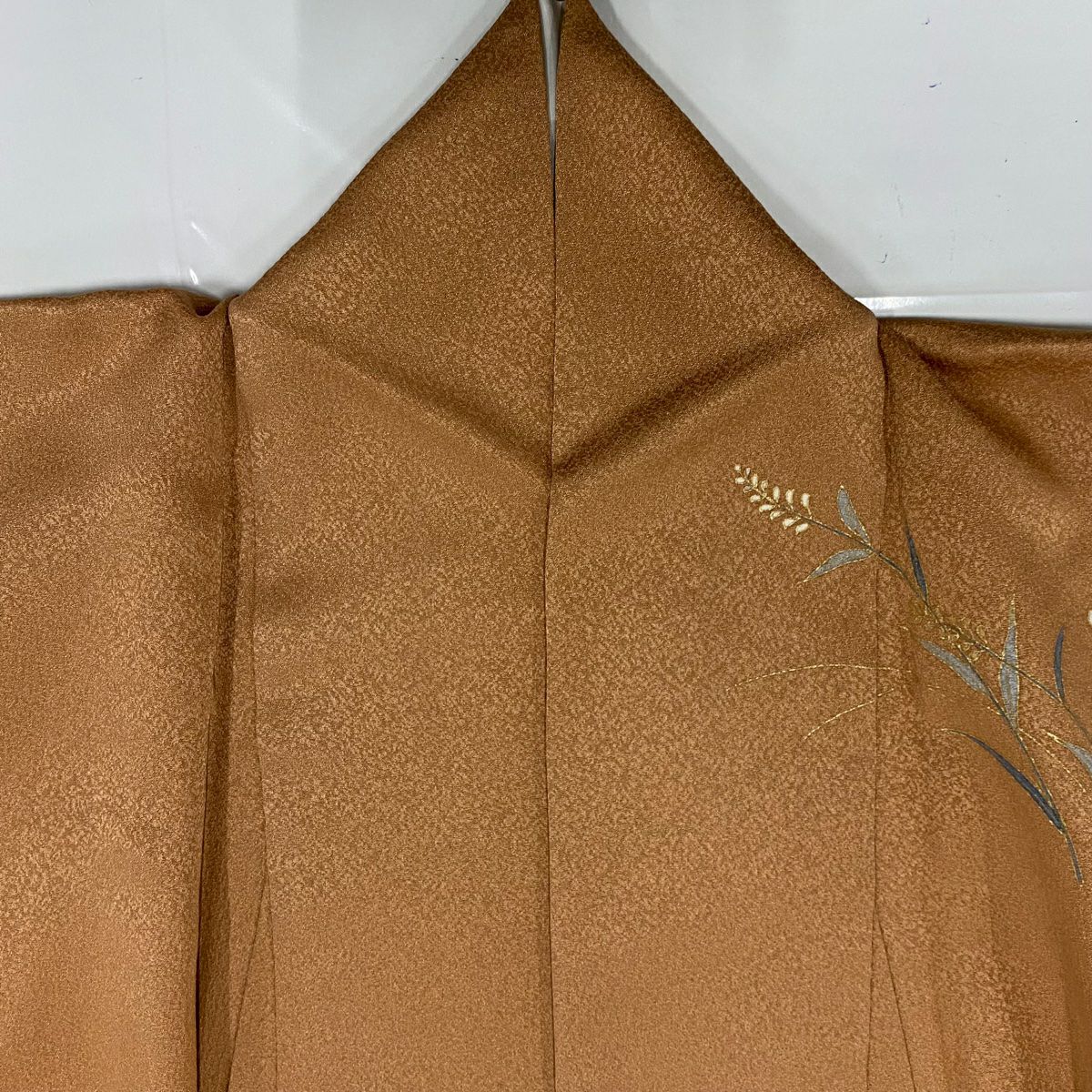 訪問服 身長152cm 袖長62cm S 雙層 扇子 菊花 金絲 金銀彩 淺茶 純蠶絲 優品級