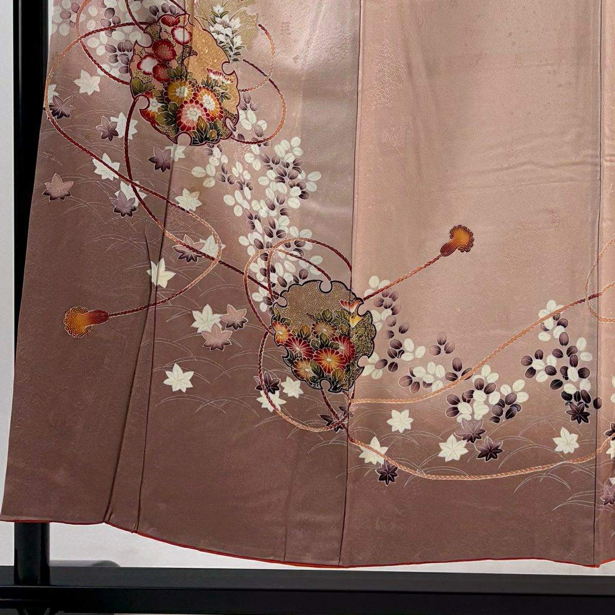 訪問服 身長153cm 袖長64cm M 雙層 雪輪 草花紋 金彩裝飾 漸層 粉紅 純蠶絲 優品級