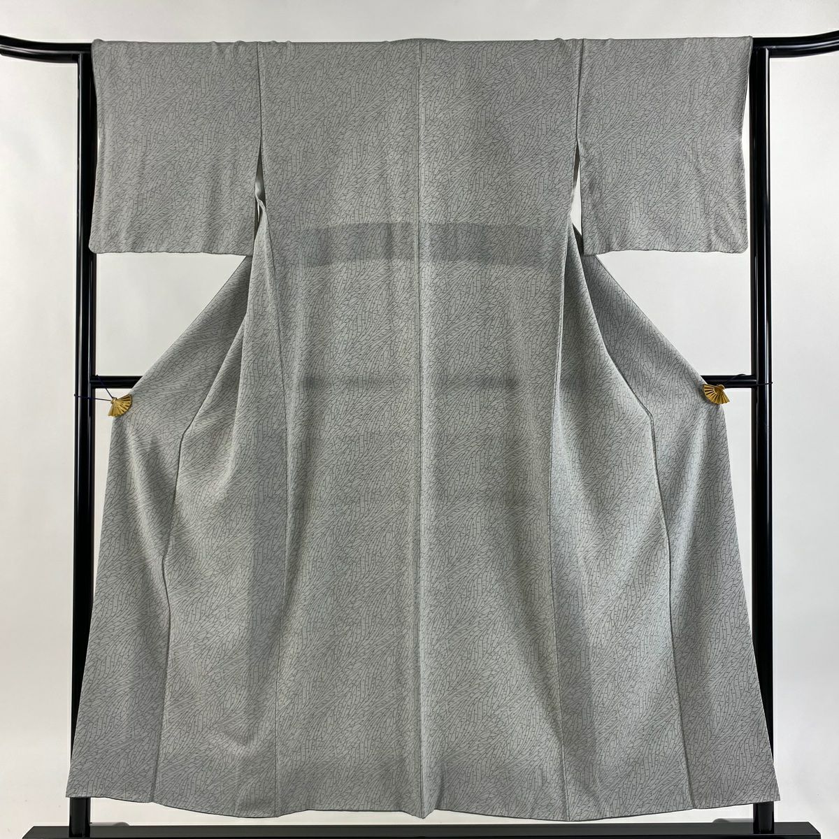 小紋 身長152cm 袖長63cm S 雙層 黑岩秀硯 有落款 幾何學圖案 灰 純蠶絲 秀品級
