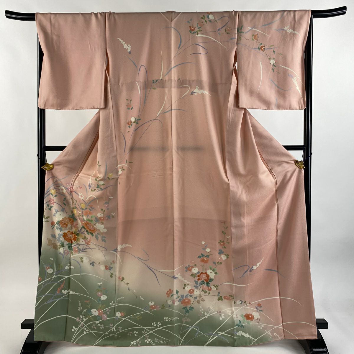訪問服 身長168.5cm 袖長66.5cm M 雙層 草花紋紋 金彩裝飾 漸層 粉紅 純蠶絲 優品級