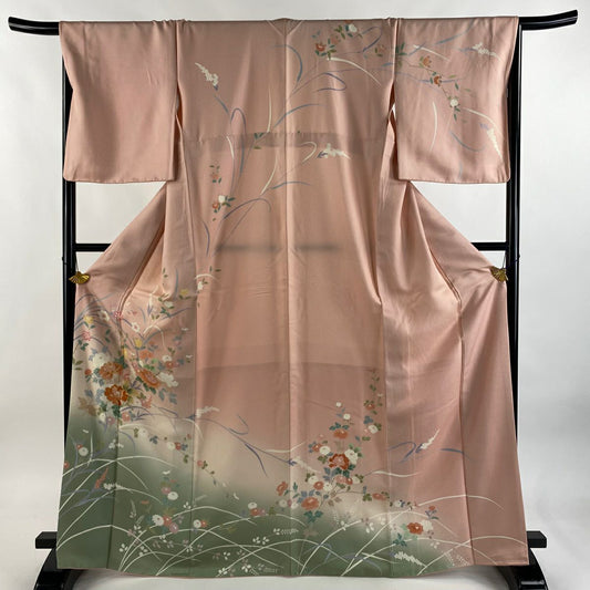 訪問服 身長168.5cm 袖長66.5cm M 雙層 草花紋紋 金彩裝飾 漸層 粉紅 純蠶絲 優品級