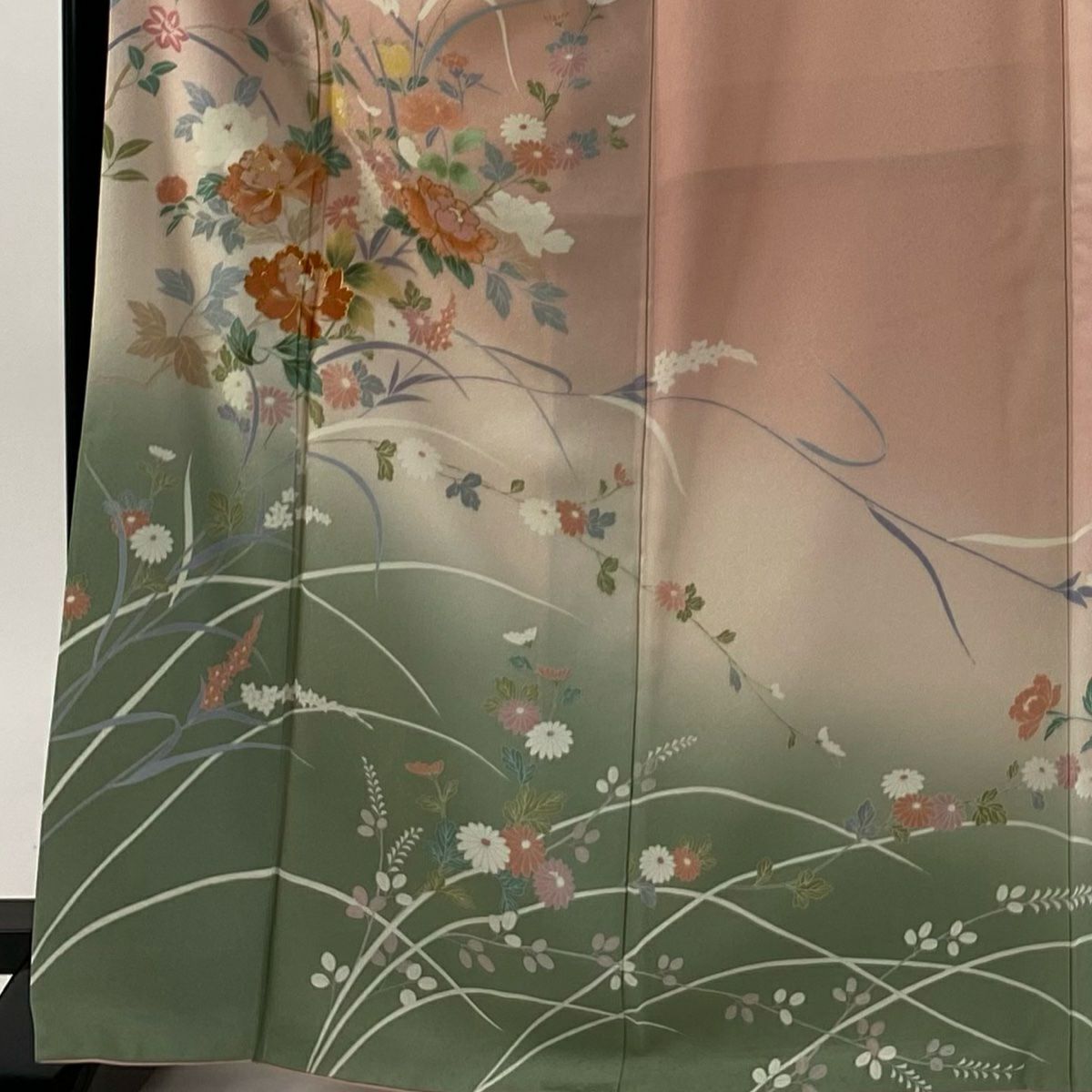 訪問服 身長168.5cm 袖長66.5cm M 雙層 草花紋紋 金彩裝飾 漸層 粉紅 純蠶絲 優品級