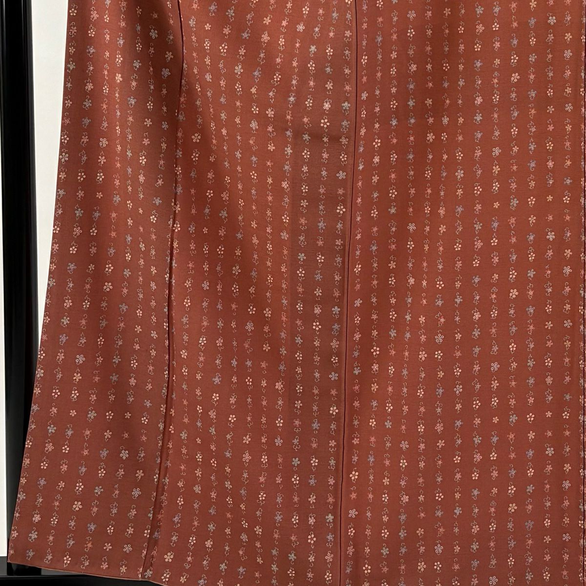 【美品】 小紋 身長159.5cm 袖長63cm S 雙層 紬織織 草花紋紋 紅茶 純蠶絲 秀品級