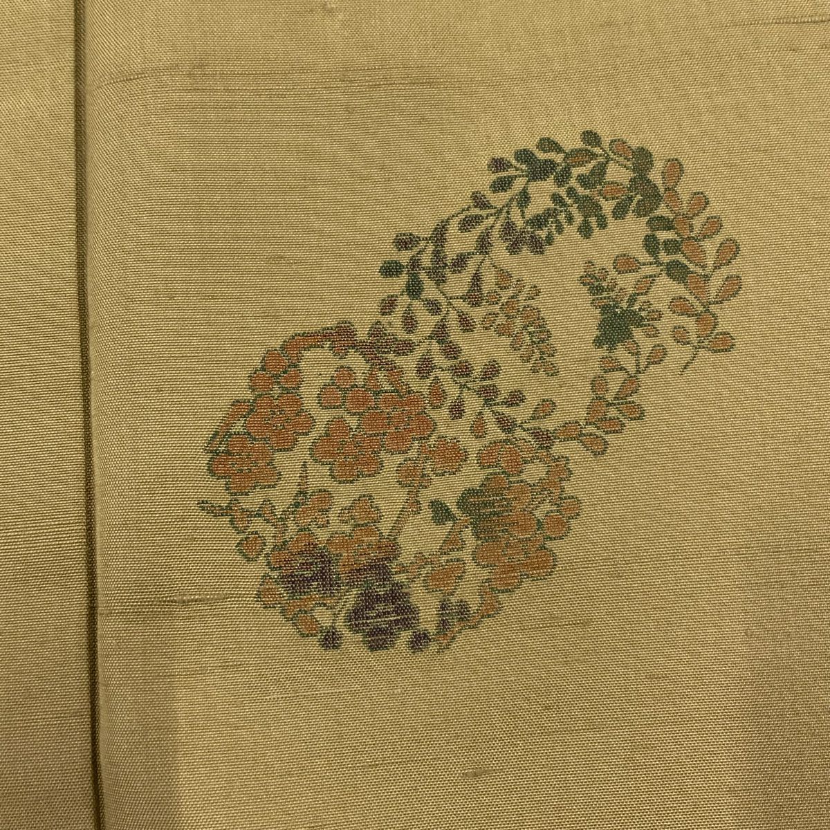 紬織 身長159cm 袖長62cm S 雙層 菱屋六右衛門 大和 落款 花丸紋 淺茶 純蠶絲 名品級