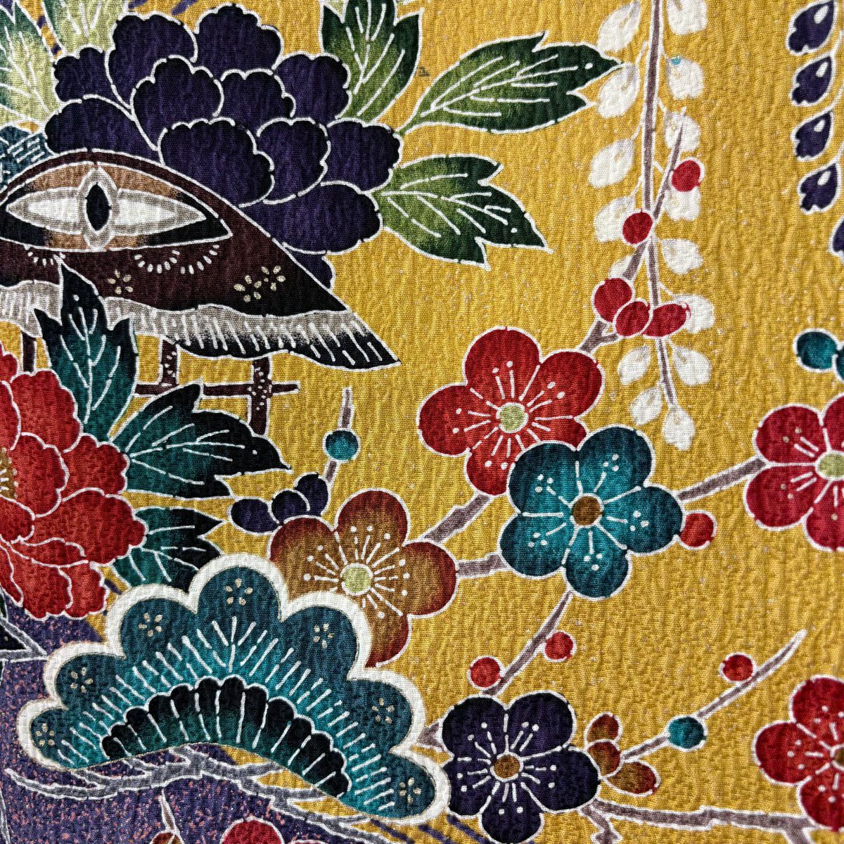 【美品】振袖禮服 身長160.5cm 袖長67cm M 雙層 松樹竹子梅花 流水 金銀彩 染分 黃土 純蠶絲 逸品級