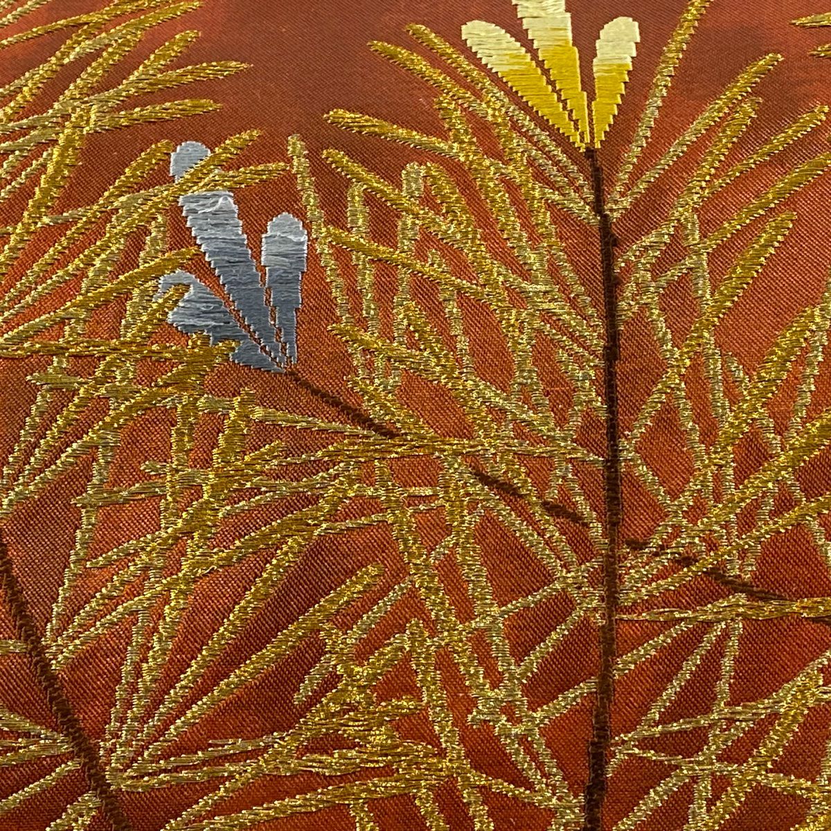 開口名古屋帶 優品級 若松樹 金絲 刺繡 橙色 純蠶絲