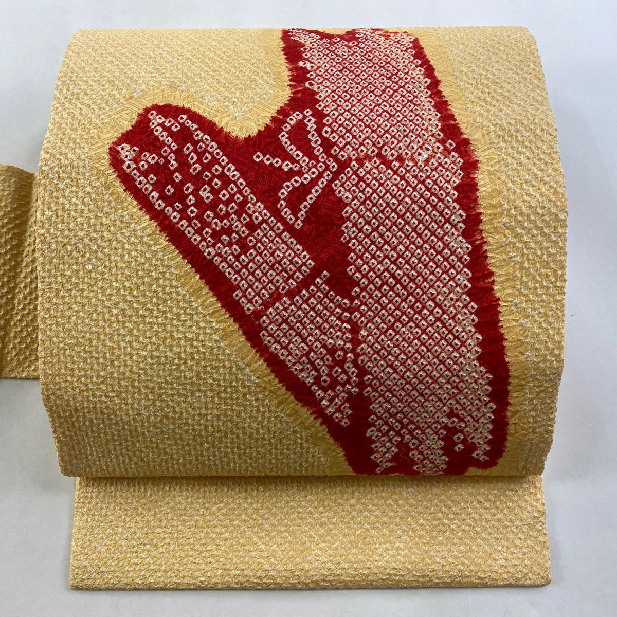 【美品】名古屋帶 優品級 竹子 絞染 山吹 純蠶絲
