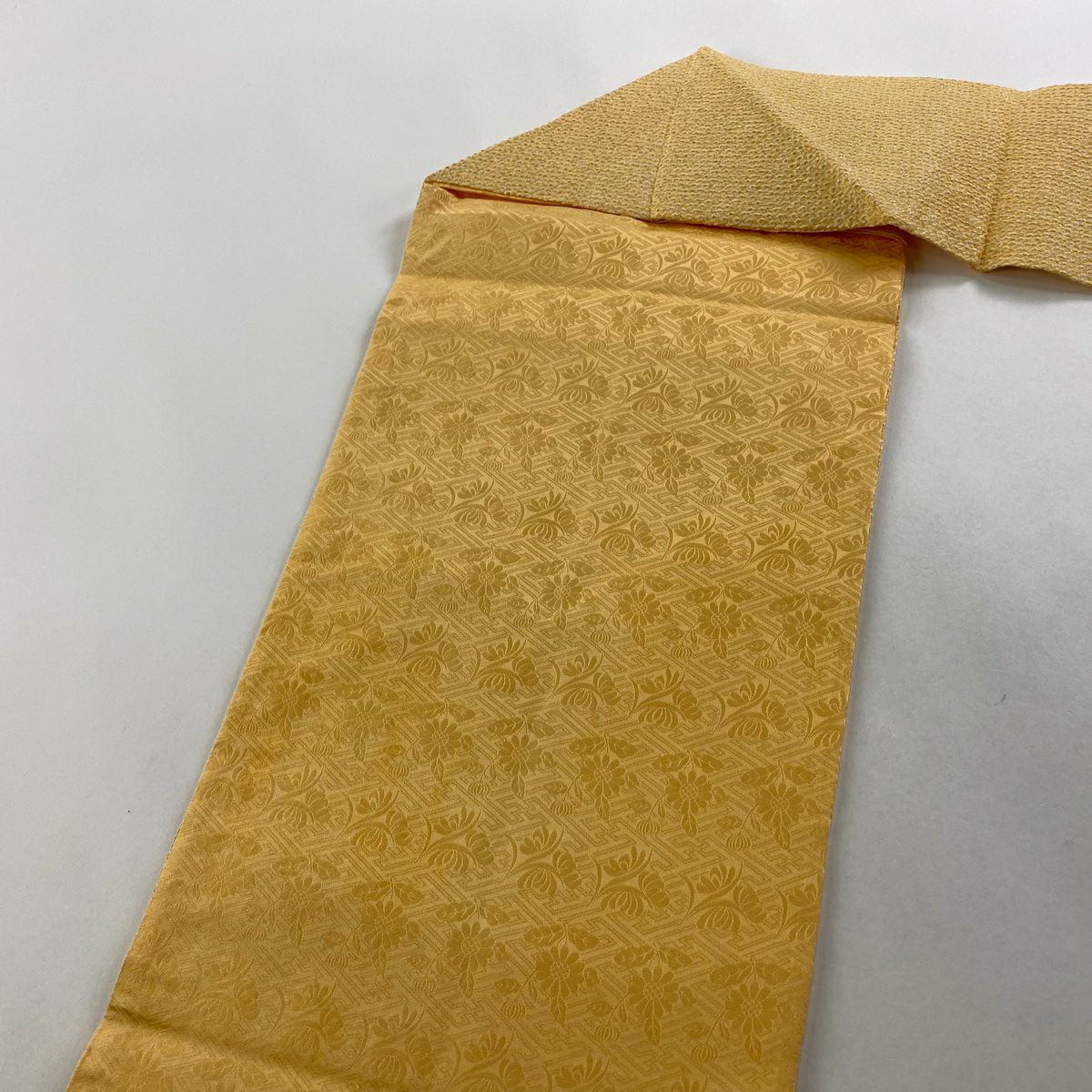 【美品】名古屋帶 優品級 竹子 絞染 山吹 純蠶絲