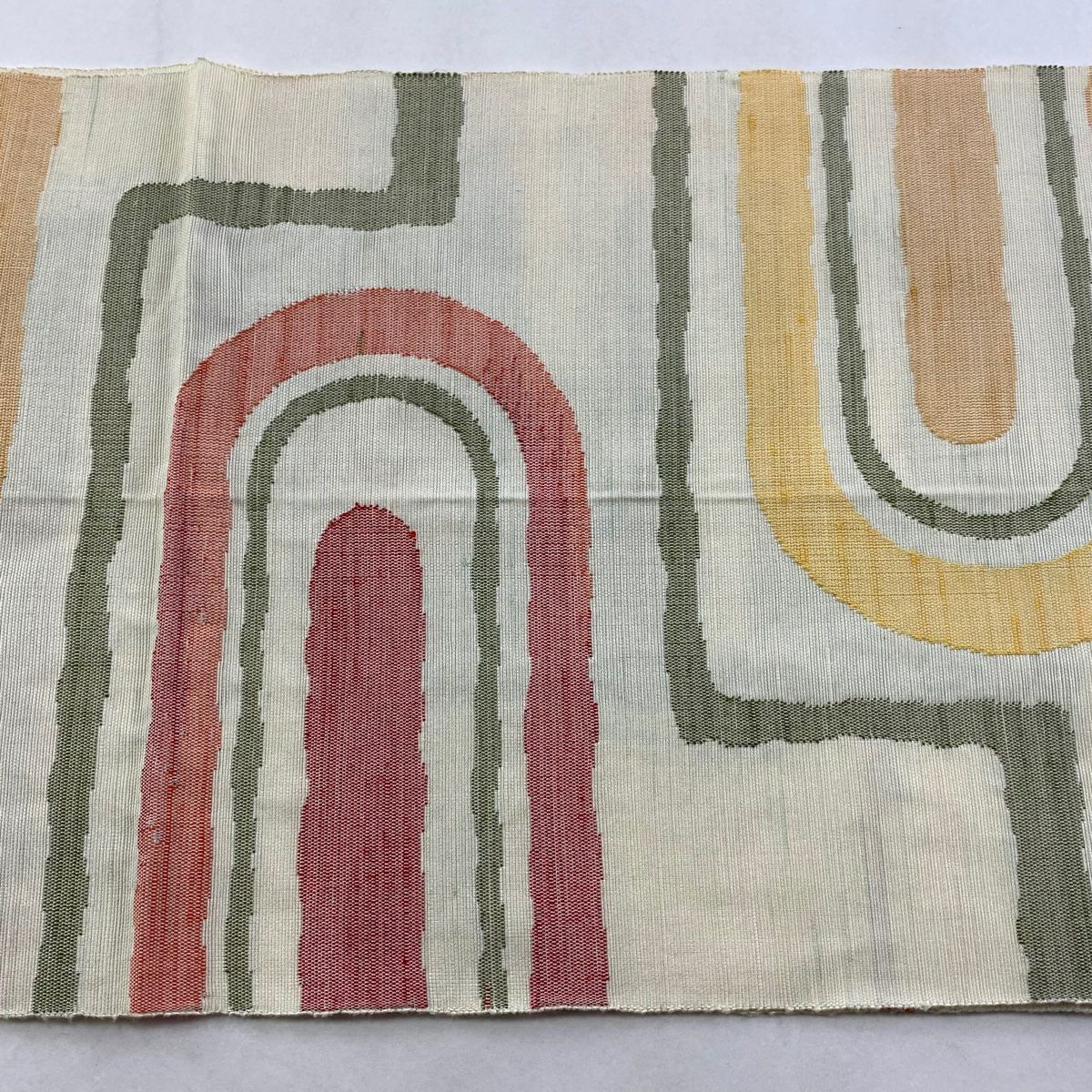 【美品】 名古屋帶 優品級 八寸名古屋帶 幾何圖案 奶油色 純蠶絲