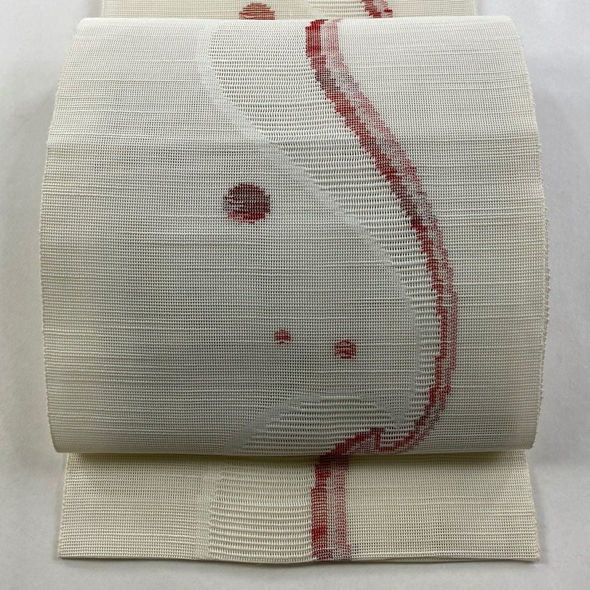 名古屋帶 優品級 夏帶 八寸名古屋帶 松樹葉仕立 幾何學 奶油色 純蠶絲