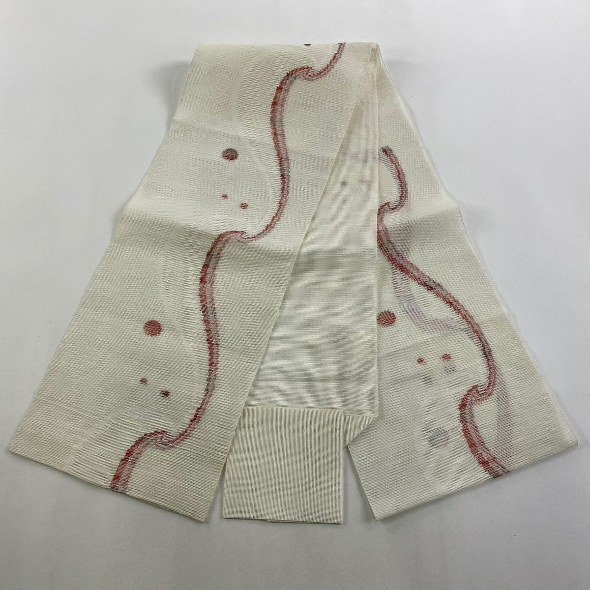 名古屋帶 優品級 夏帶 八寸名古屋帶 松樹葉仕立 幾何學 奶油色 純蠶絲