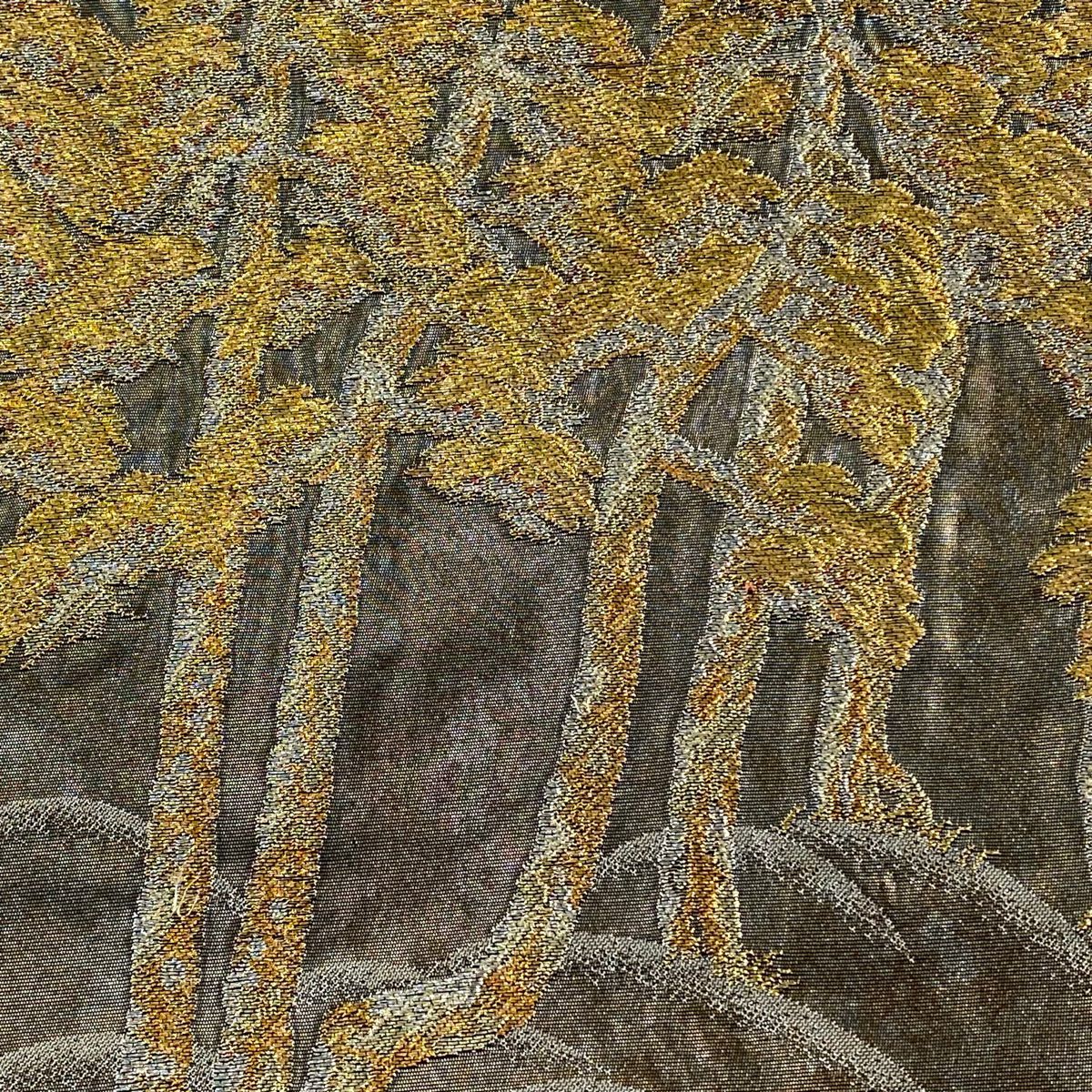 【美品】 袋帶 名品級 じゅらく 落款あり 横山大觀 白砂青松樹 金銀彩 金金箔 灰茶 お太鼓柄 純蠶絲