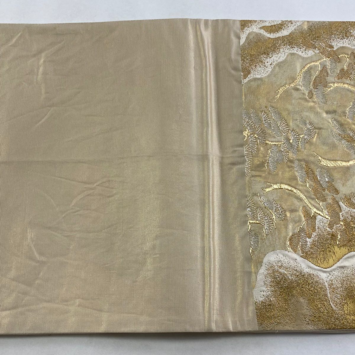 袋帶 逸品級 河村織物 落款 手織 松樹 金銀線 金色 六通 純蠶絲