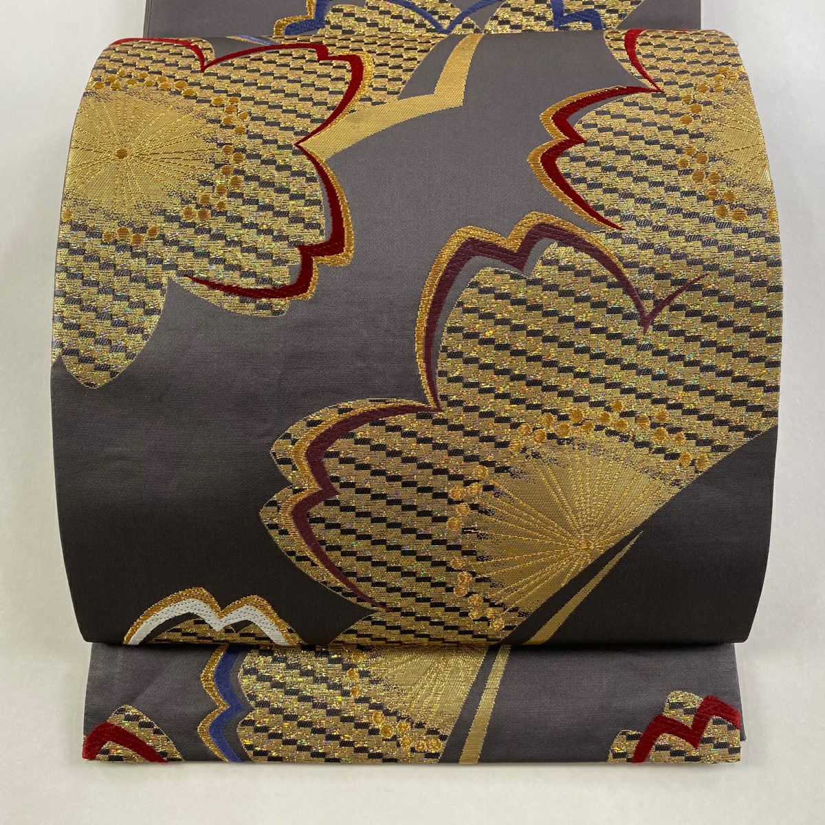 【美品】 袋帶 秀品級 櫻花 金絲 金金箔 灰紫 六通 純蠶絲