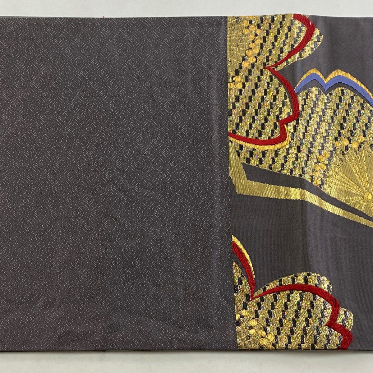 【美品】 袋帶 秀品級 櫻花 金絲 金金箔 灰紫 六通 純蠶絲