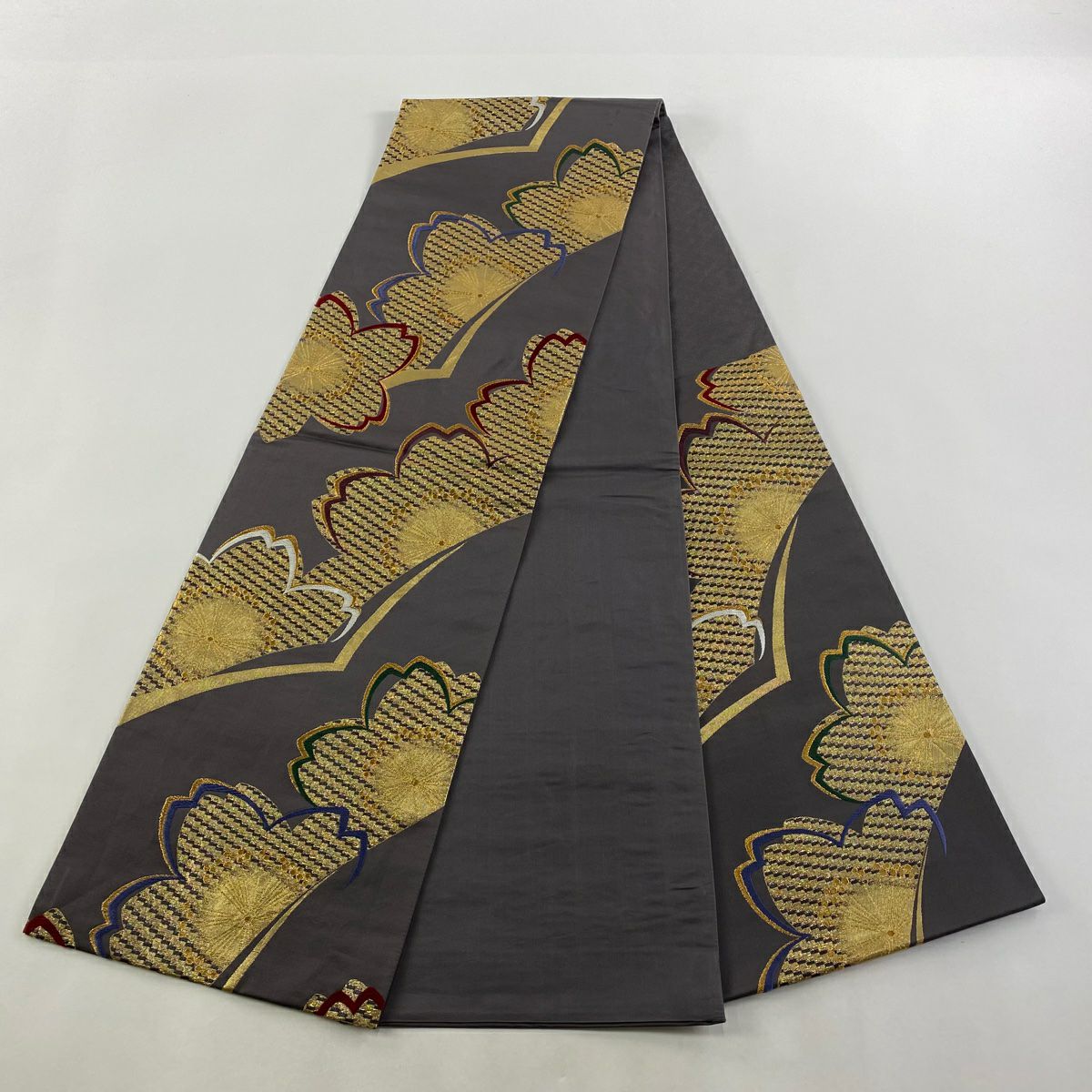 【美品】 袋帶 秀品級 櫻花 金絲 金金箔 灰紫 六通 純蠶絲