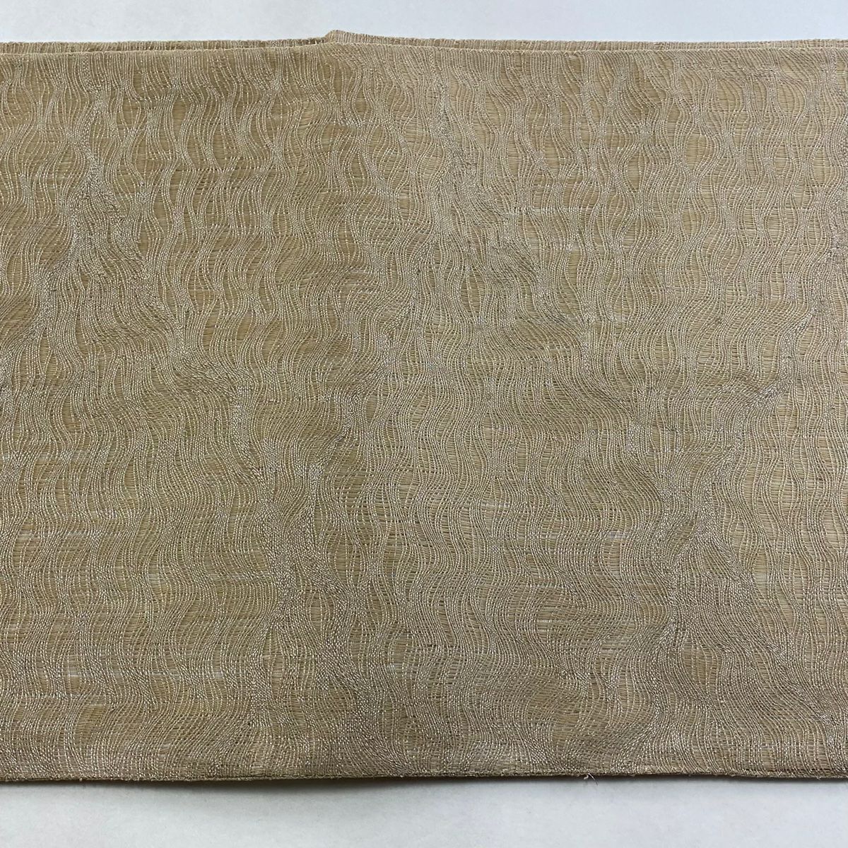 【美品】 袋帶 秀品級 幾何學圖案 葉子紋 金金箔 金銀線 淺茶 細帶圖案 純蠶絲