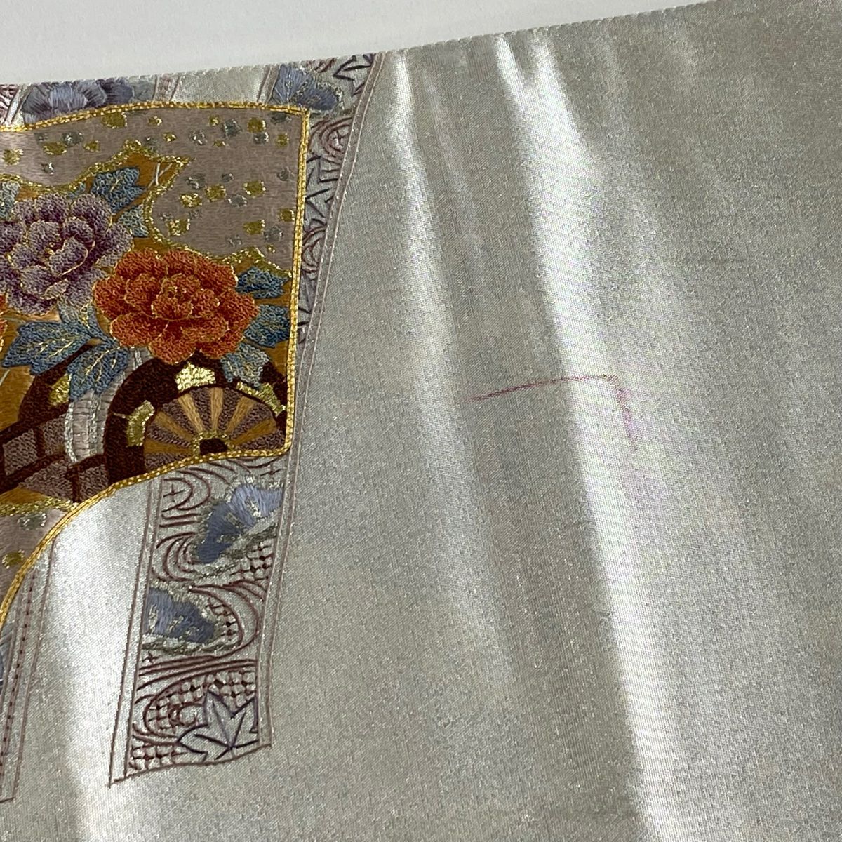 袋帶 秀品級 扇子子 花車 刺繡 金線 銀色 大鼓圖案 純蠶絲