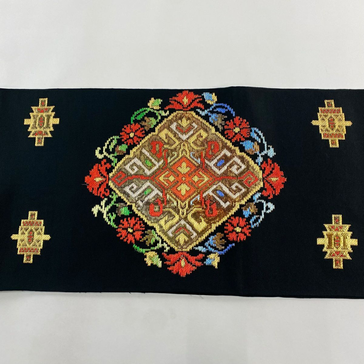 袋帶 秀品級 華紋 草花紋紋 金絲 金金箔 黑 六通 純蠶絲