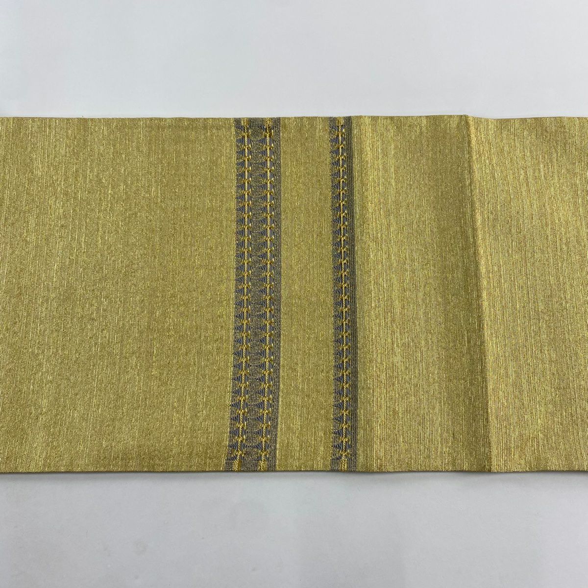 【美品】 袋帶 秀品級 幾何圖案 條紋 金絲 金金箔 金色 大鼓圖案 純蠶絲