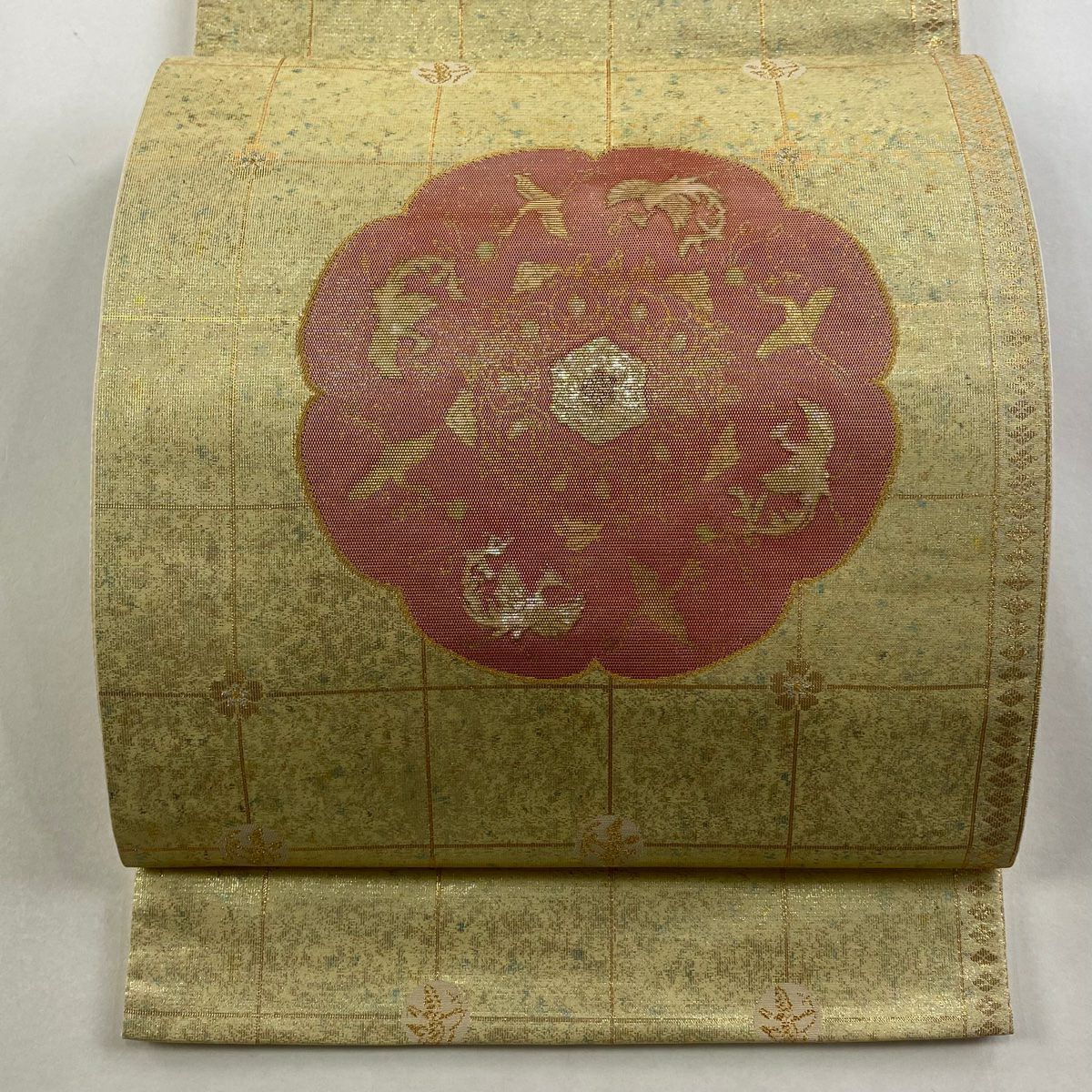 袋帶 秀品級 華紋 花鳥 金金箔 金銀絲 金色 大鼓圖案 純蠶絲
