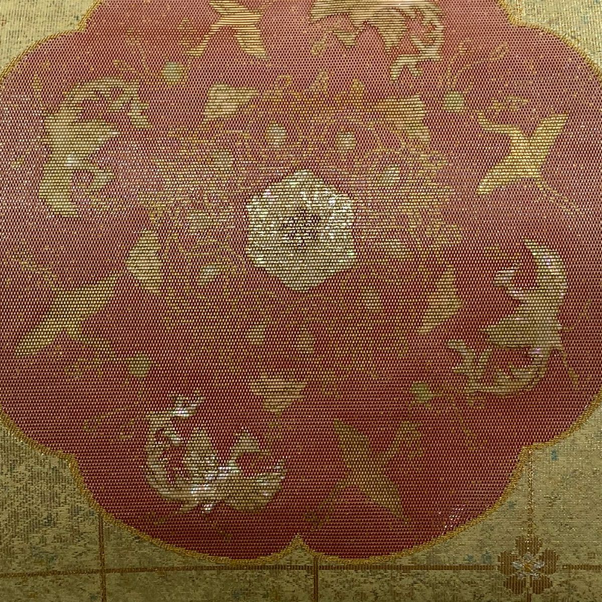 袋帶 秀品級 華紋 花鳥 金金箔 金銀絲 金色 大鼓圖案 純蠶絲