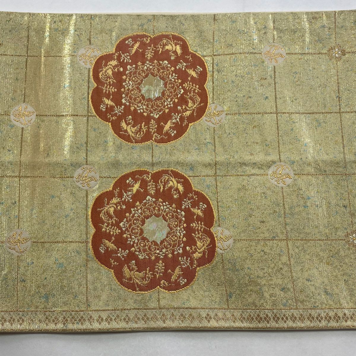 袋帶 秀品級 華紋 花鳥 金金箔 金銀絲 金色 大鼓圖案 純蠶絲