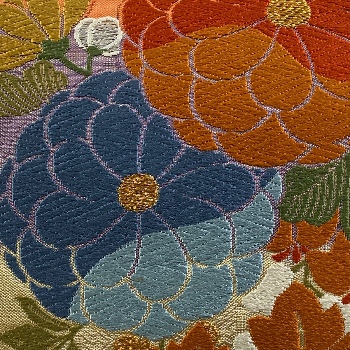 【美品】 袋帶 秀品級 關西仕立 雛菊花 藤 唐織 金通 朱 深紅 六通 純蠶絲
